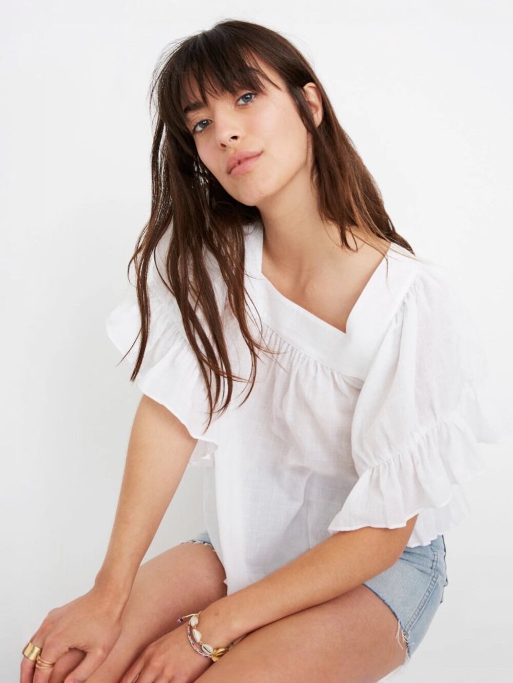 Madewell White Boho Cottagecore Flutter Sleeve Butterfly Top